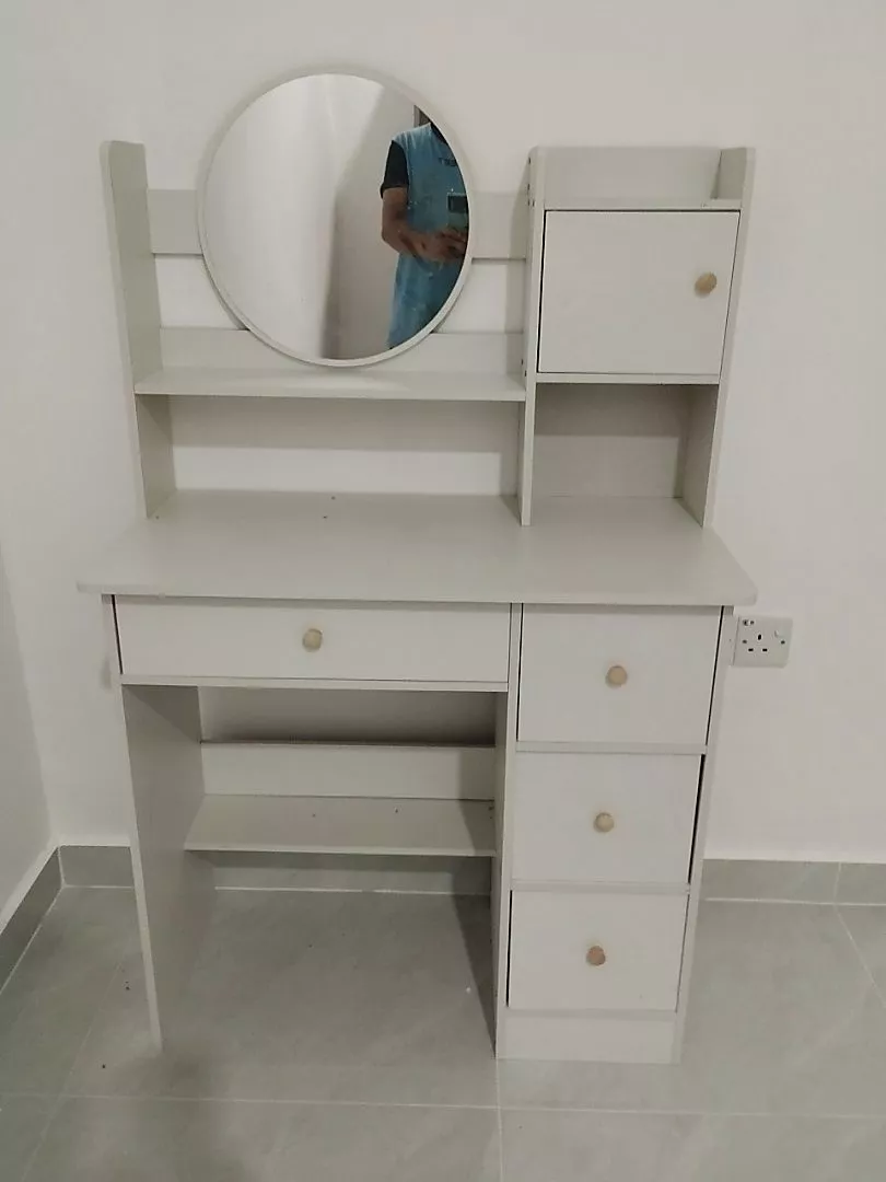 Dressing Table With Mirror Meja Solek Drawer Storage Meja Make Up Table — gambar 6