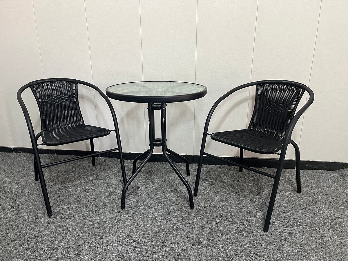 Outdoor Furniture Garden Set 2 Chairs + 1 Table With Tempered Glass Garden — gambar 2