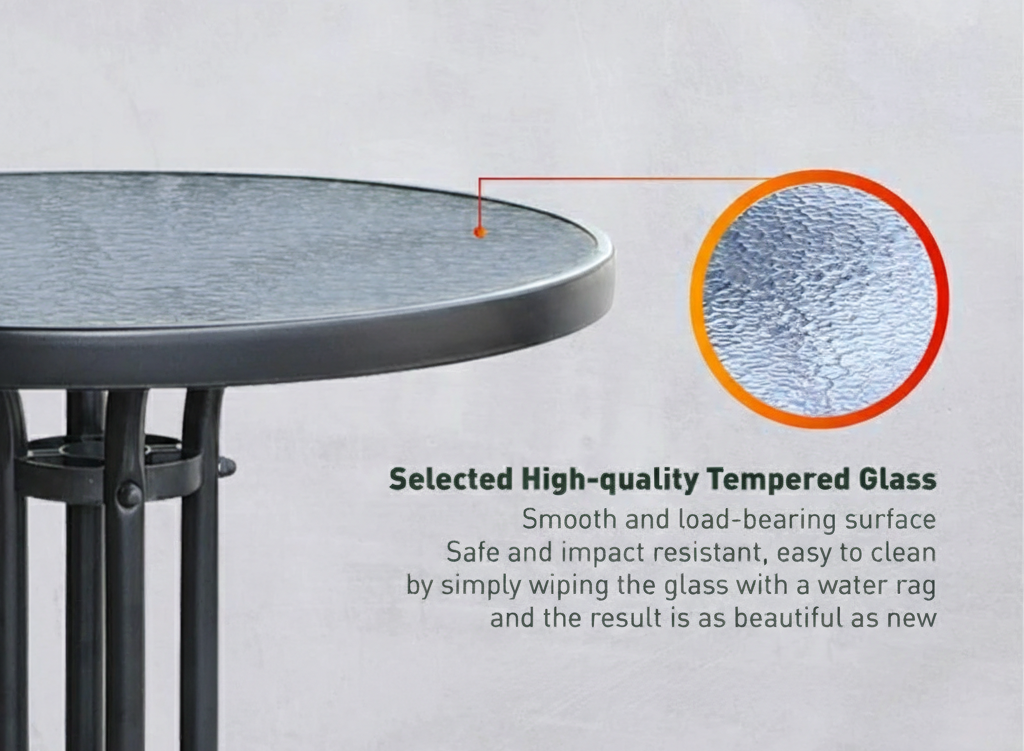 Outdoor Furniture Garden Set 2 Chairs + 1 Table With Tempered Glass Garden — gambar 3