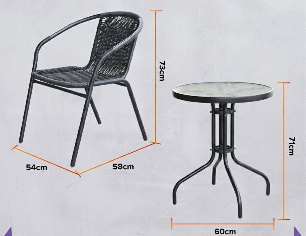Outdoor Furniture Garden Set 2 Chairs + 1 Table With Tempered Glass Garden — gambar 4