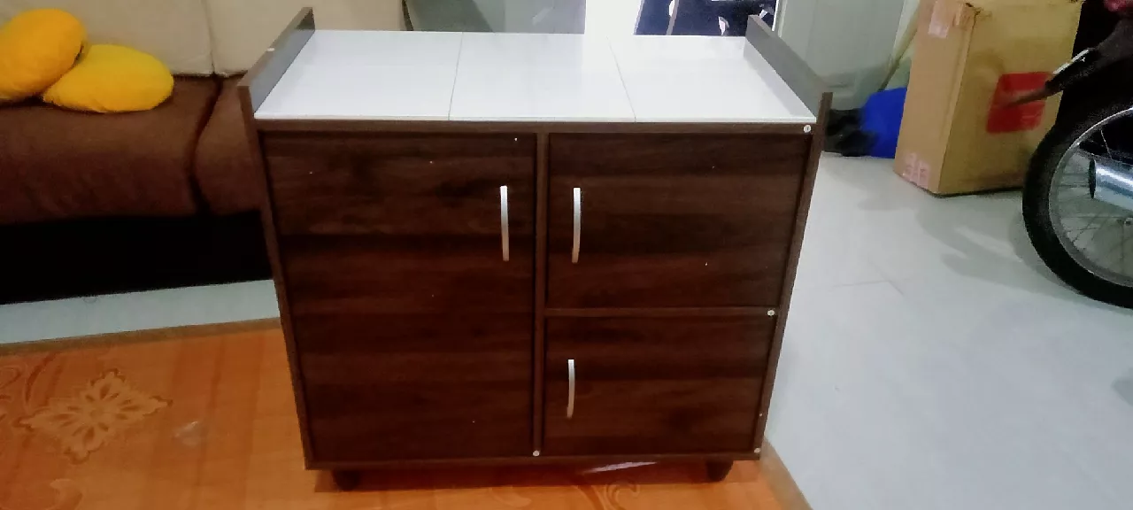 Kabinet Gas 3 Pintu | Gas Cabinet Dapur – Rak Penyimpanan+Meja Marmar Modern 3‑Door — gambar 3