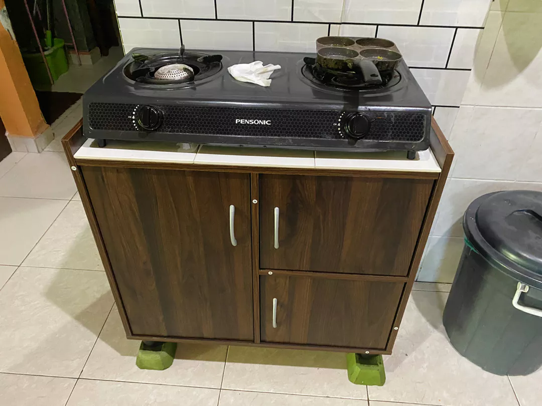 Kabinet Gas 3 Pintu | Gas Cabinet Dapur – Rak Penyimpanan+Meja Marmar Modern 3‑Door — gambar 10